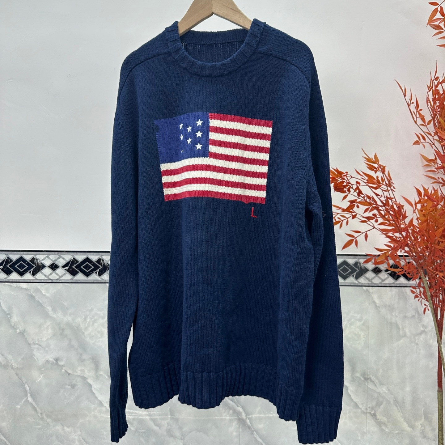 2025年秋冬国旗男款长袖针织衫国旗图案毛衣
