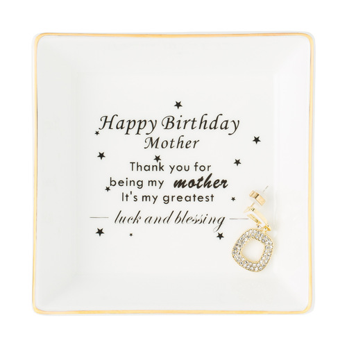 Ins Nordic Ceramic Jewelry Tray Amazon Square Gold-Trimmed Decorative Jewelry Tray Cross-Border Pearl Necklace Storage Stand