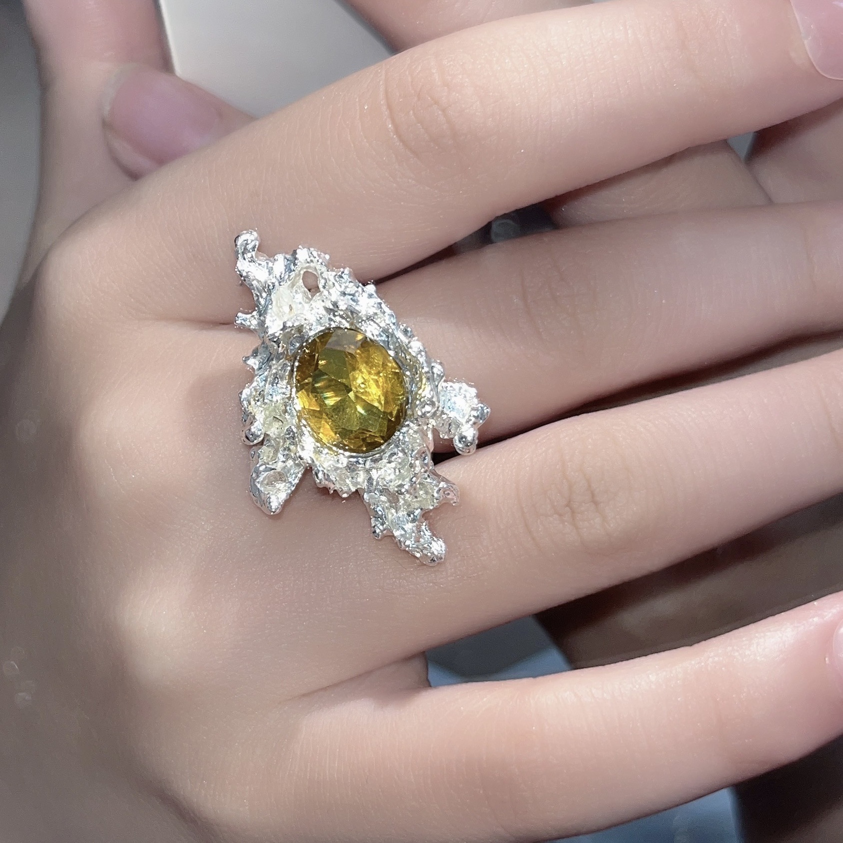Fashion Irregular Alloy Plating Inlay Artificial Gemstones Open Ring