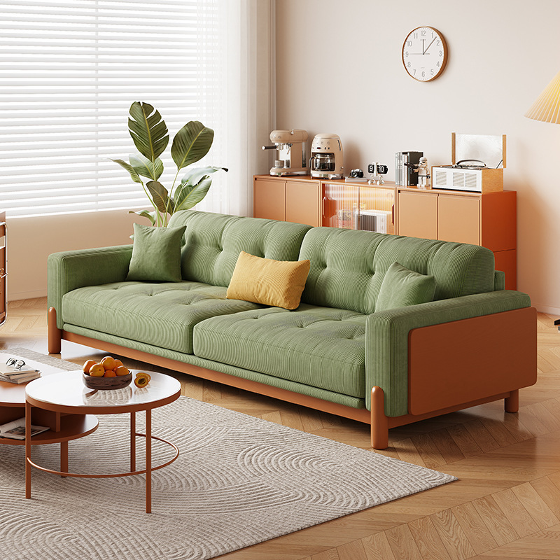 Sofá de madera maciza de madera de cera blanca japonesa pequeño tipo de casa simple moderna sala de estar madera de tronco crema de viento sofá de velcro