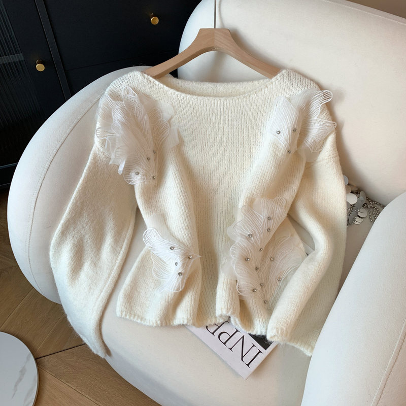 广州十三行高货爆款~钉珠镶钻立体羽毛软糯毛衣秋冬氛围感上衣女|undefined