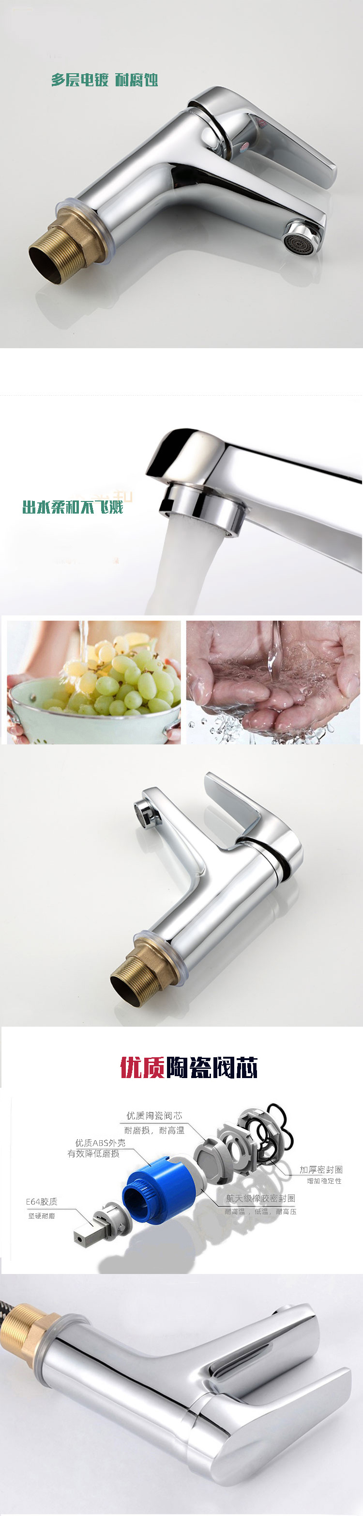 Zinc alloy hot and cold water basin faucet, bathroom washbasin, washbasin, washbasin, mixing valve, faucet switch details Picture