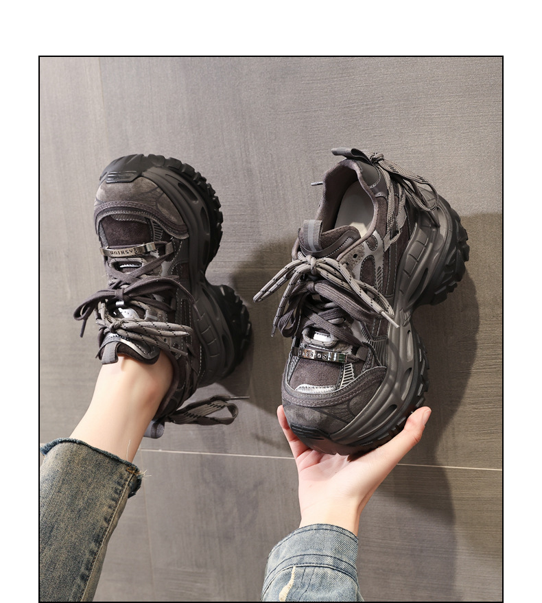 Giày sneaker nữ chunky đế dày tăng chiều cao phong cách thể thao — màu đen chi tiết 14