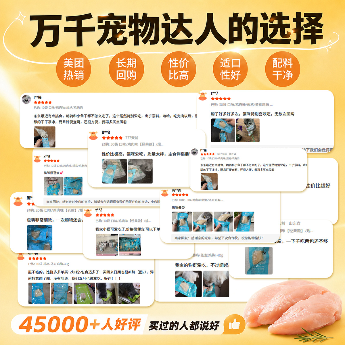 Cat Snacks Pure Meat Starch-Free Chicken Breast 40g Boiled Chicken Breast Cat Snacks Dog Snacks Cat Canned Food