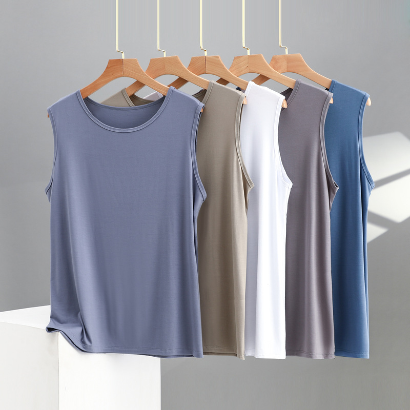 Modal Ice Silk Vest Men's Summer Thin Sleeveless T-shirt Quick-drying Sports Fitness Solid Color Outer Wearing Waistcoat Waistcoat Sleeves