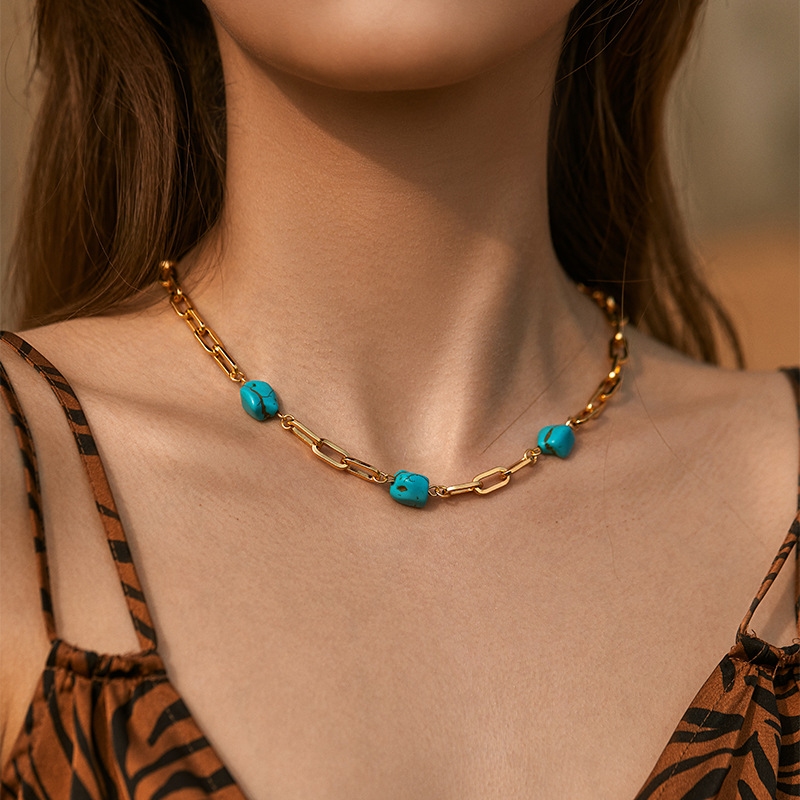 Wholesale Classic Style Streetwear Geometric Turquoise Copper Necklace display picture 4