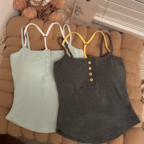 H330 Pure Desire Embroidered Button Bralette for Women - Summer Self-Adhesive Bra Pads - Sexy Short Tank Top - Bralette Top