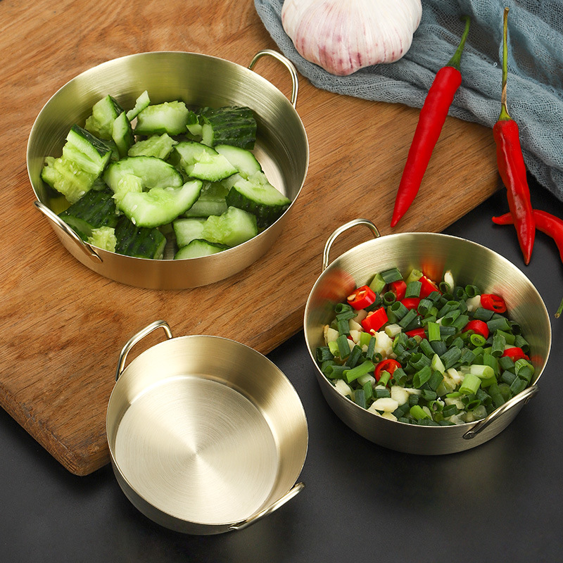 Coreano 304 salsa de acero inoxidable binaural Plato de oro comercial de inmersión condimento plato encurtidos snack plato al por mayor