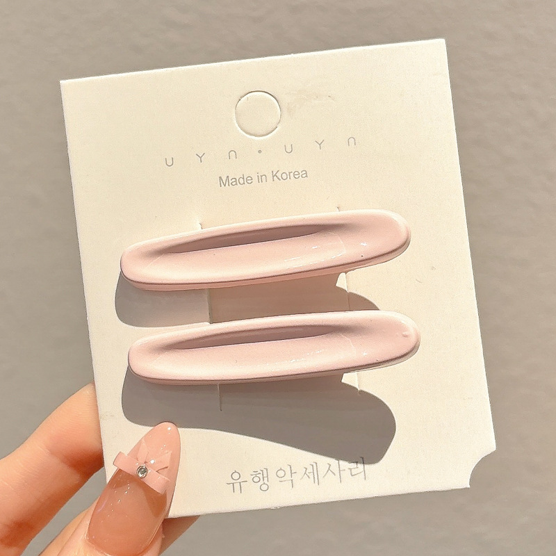 2#컬러 타원형 머리핀 - 핑크색 한 쌍, 약 5.2cm