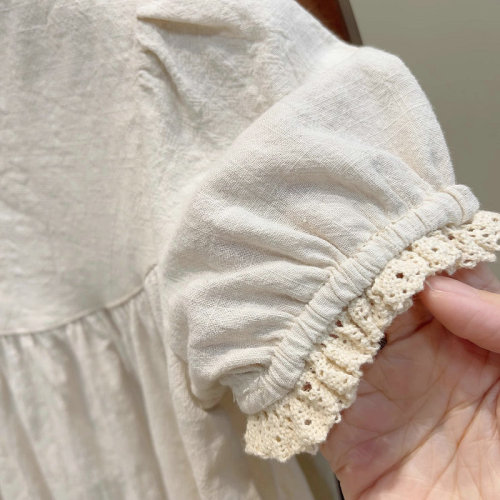 Girls' Dress with Embroidered Floral Short Sleeve Lace Dress Princess Dress 2024 Summer New Model Foreign Trade Children's Clothing Distribution