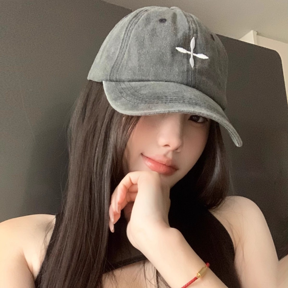 Embroidered sun-shading American-style large sun protection soft-top baseball cap with vintage-style brim, washed and distressed with three-dimensional cross design