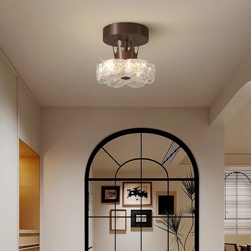 Lámpara de techo de flores de resina de estilo antiguo, luz de pasillo, luz de pasillo, balcón retro francés, iluminación de entrada, sentido avanzado