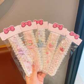 儿童魔术贴蕾丝蝴蝶结长款宝宝刘海贴不伤发百搭甜美发饰
