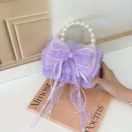 新款儿童包 时尚珍珠手提包 卡通可爱蝴蝶结单肩包 链条斜跨小包