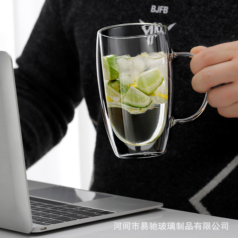 Taza de agua transparente para el hogar con mango taza de café aislada taza de huevo de borosilicato de vidrio de doble capa taza de jugo