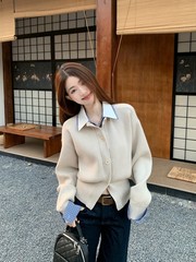 假两件衬衫领针织衫毛衣女年穿春秋新款显瘦撞色内搭收腰上衣