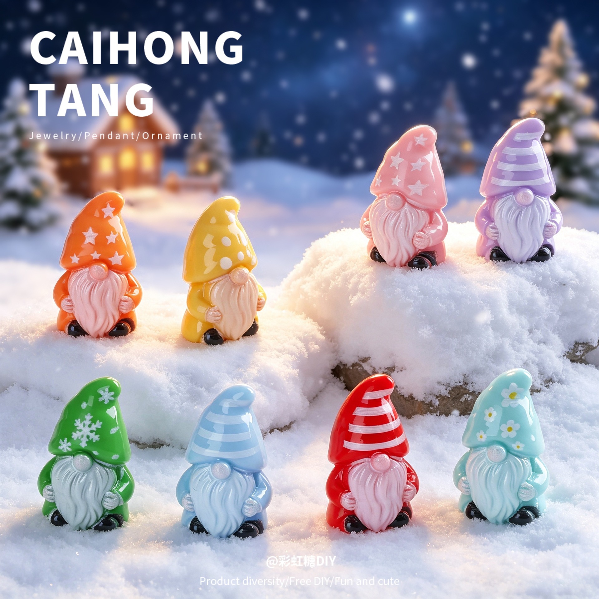 Christmas Pointed Hat Dwarf Doll DIY Handmade Accessories Keychain Pendant Resin Material Christmas Accessories