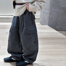 艾摩贝贝儿童秋季新品保暖裤子潮男女童中性风帅气口袋水洗工装裤