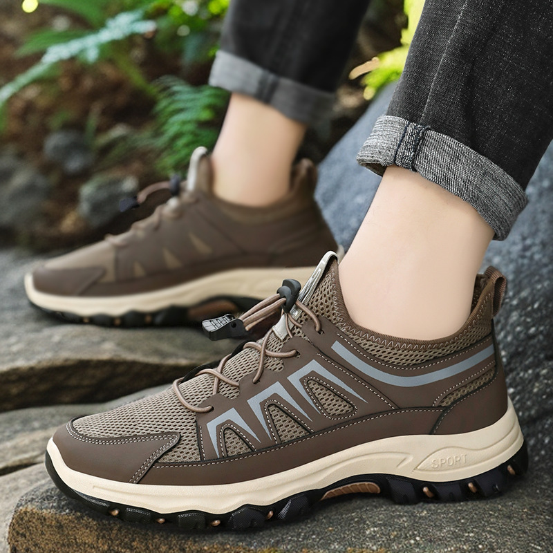 Men's Shoes, Sports Shoes, Spring New Breathable Running Shoes, Soft-Soled Comfortable Thick-Soled Shoes, Outdoor Wear-Resistant Hiking Shoes Wholesale