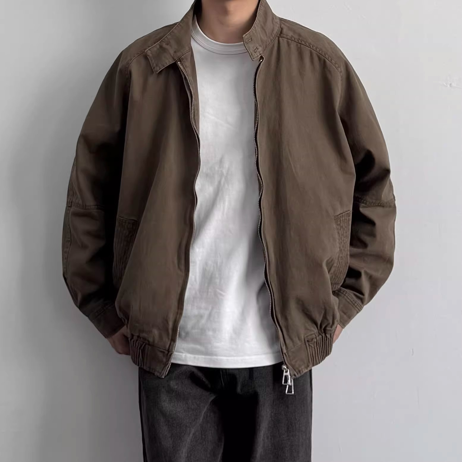 American retro washed stand-up collar work jacket, new spring and autumn style, Merard loose casual Harrington coat.