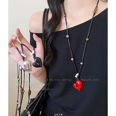 极简浪漫~银色爱心可抽拉长款项链女款小众设计高级感毛衣链配饰