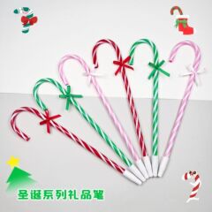 チューブ杖形状ペンノベルティ文具クリスマスボールペンダブルカラーストライプ杖ボールペン卸売