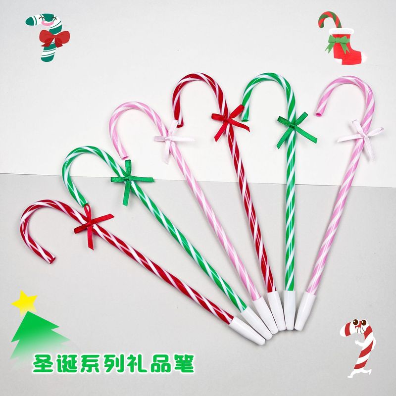 チューブ杖形状ペンノベルティ文具クリスマスボールペンダブルカラーストライプ杖ボールペン卸売|undefined