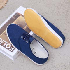 春秋季藍色工廠工作鞋帆布鞋球鞋懶人鞋透氣網球鞋勞保鞋工廠白鞋