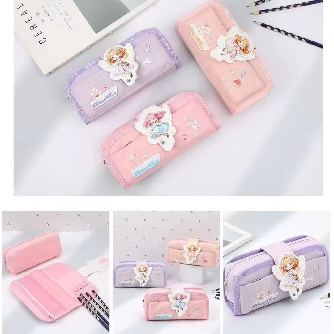 Hermoso sistema de sal doble cuerda de dibujo simple 9 capas bolsas de bolígrafo de gran capacidad estudiantes de primaria inswind caja de papelería de alto valor facial bolsas de papelería