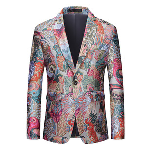 Cross-border Korean-style Slim-fit National Style Embroidered Fashion Business Casual Suit Jacket Men's Stage Performance MC Dress Men's