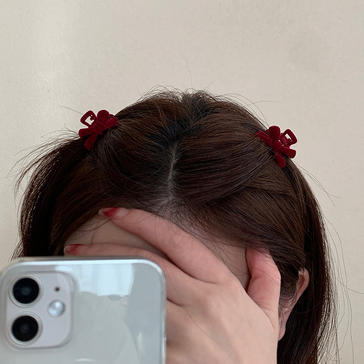 bow red velvet mini small sized bow princess hairstyle grip autumn and winter forehead fringe hairpin shark clip