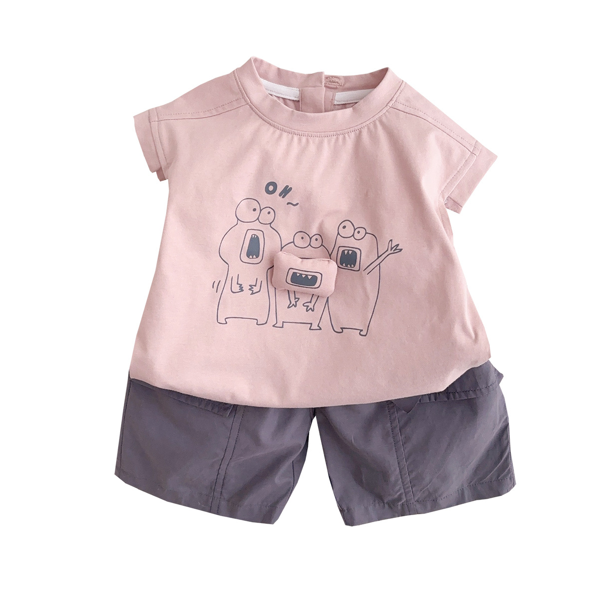 Ropa de bebé verano a clase traje de bebé delgado para hombre camiseta de dibujos animados lindo y súper lindo pantalones cortos traje de salida de dos piezas