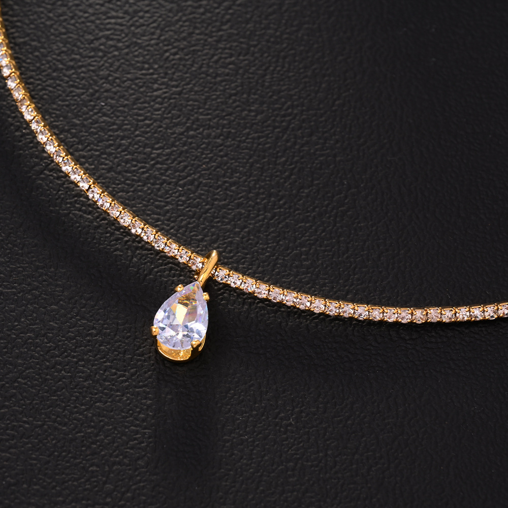 Tennis Chain Chain Type 1 Piece Quantity Elegant Simple Style Water Droplets Rhinestones Rhinestone Copper Tennis Chain Pendant Necklaces Wholesale