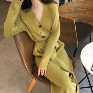 秋装2021年新款法式复古长裙打底内搭长袖毛衣针织连衣裙子女秋冬