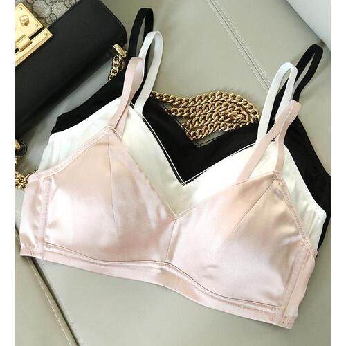 Silk satin wire-free bra French glossy mulberry silk thin comfortable underwear bra