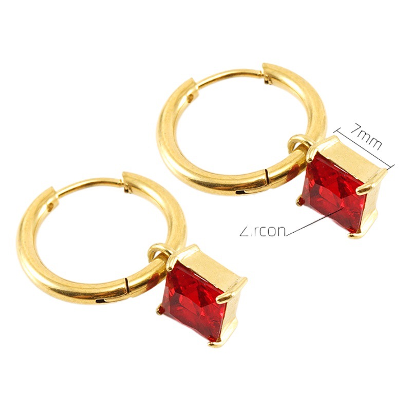 Cruz fronteriza europea y americana cuadrado ZIRCON pendientes de titanio de acero de alta calidad de diamantes incrustados pendientes 18K geométrica pendientes de acero inoxidable para las mujeres