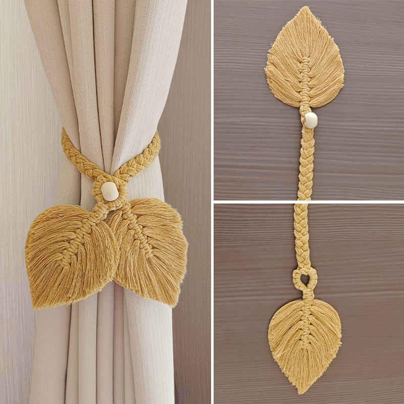 Double-Leaf Curtain Tiebacks, Hand-Woven Leaf Tie Ropes for Organizing Door Curtains and Window Curtains, Home Curtain Ties