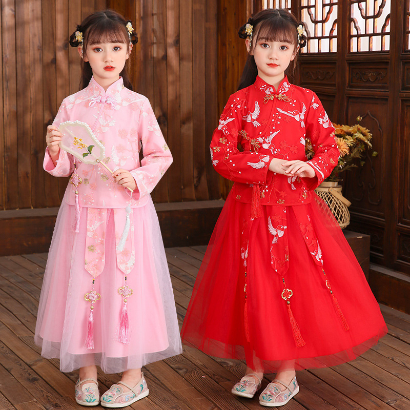 汉服女童秋季套装仙女连衣裙中国风儿童古装唐装公主裙小女孩裙子