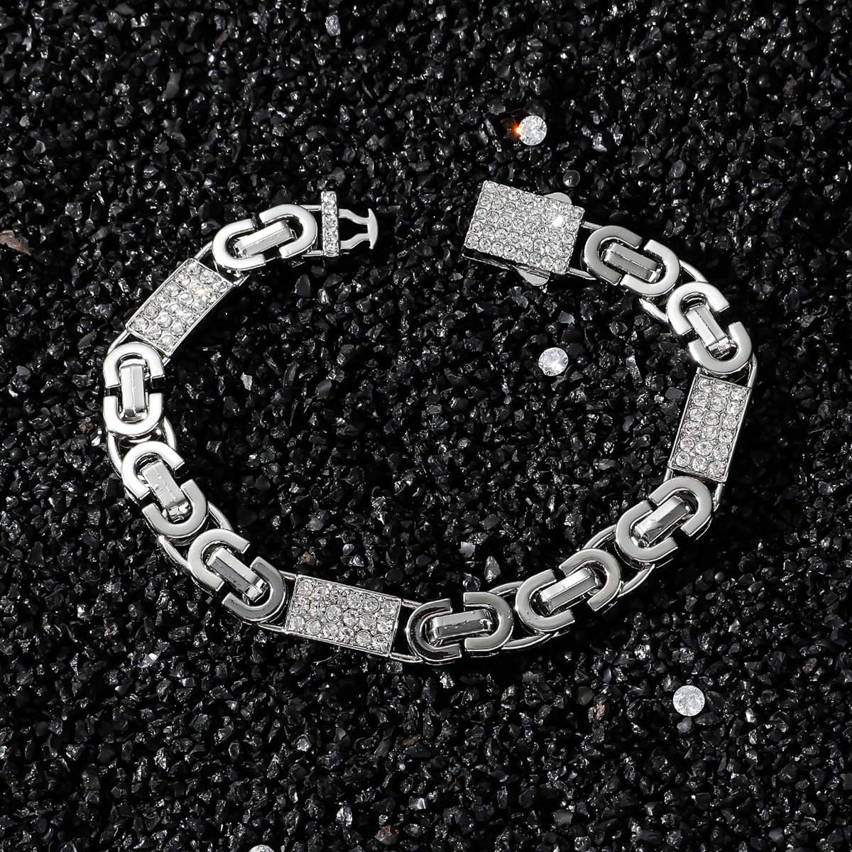Bracelets Classification Zinc Alloy Chain Material Hip-Hop Geometric Zinc Alloy Inlay Rhinestones Men's Bracelets Men Hip Hop Bracelets