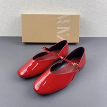 ZA平底鞋女2024夏季新款大红色漆皮玛丽珍平底芭蕾鞋单鞋女鞋