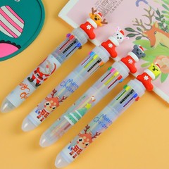 Christmas Ten-Color Round Ballpoint Pen Student Prize Gift Wholesale Creative Stationery Cartoon Ballpoint Pen Colorful Journal Pen