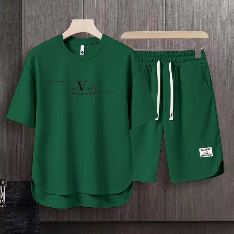 Nasa Co-Branded Short-Sleeved T-Shirt + Shorts Men's Summer Half-Sleeved Loose Casual Lettered Solid Color T-Shirt Versatile Base Shirt
