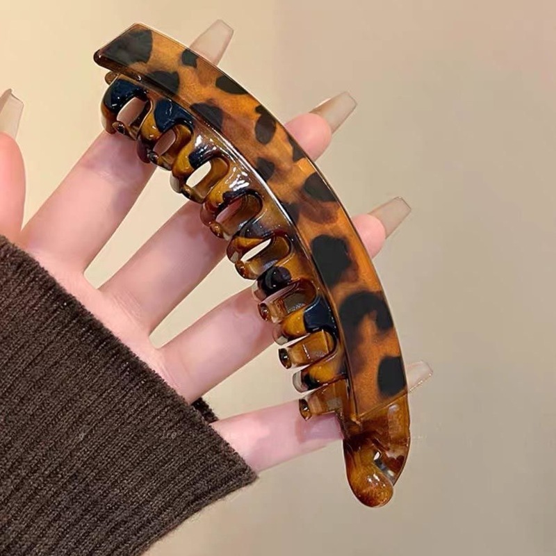 レトロなヒョウ柄バナナヘアクリップ、女性用ポニーテールツイストクリップ、上品な後頭部ボリュームアップクリップ、ヘアアクセサリー、エキゾチックスタイル|undefined