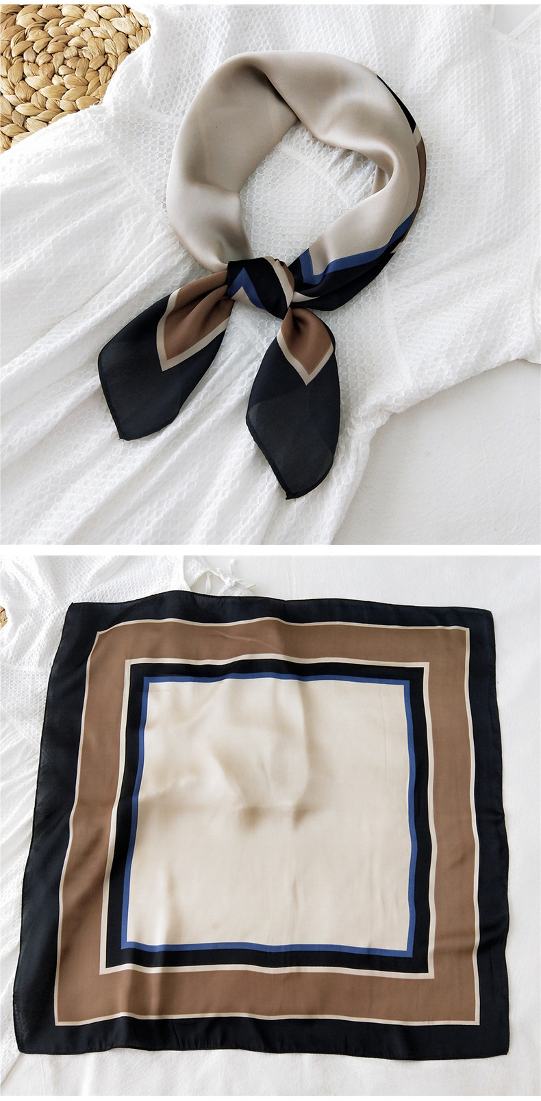 50g Weight Silk Scarf Classification Travel Occasion Silk Material Unisex Gender Printing Design Sweet Style Khaki, Grey, Red, Green, Blue, Black Color Simple Retro Square Scarf 22