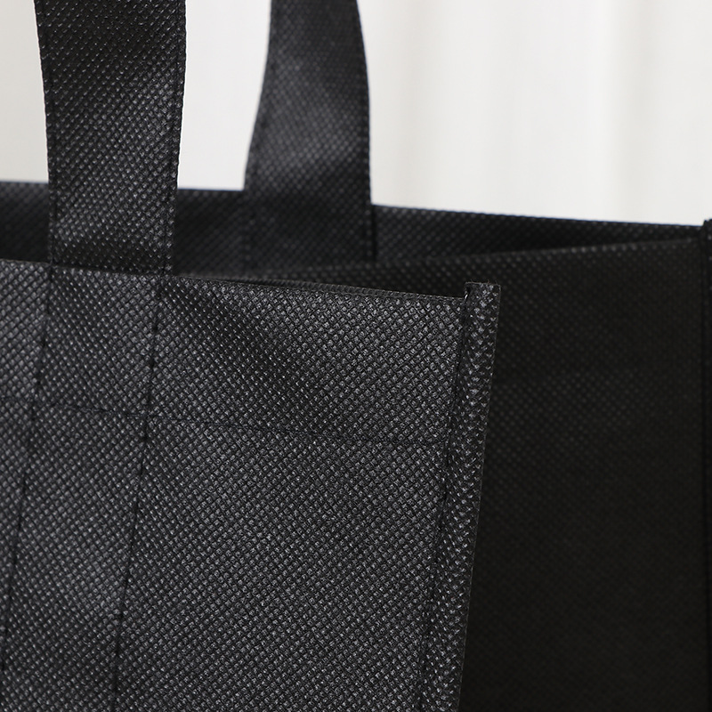 Bolsas de mano no tejidas negras supermercado general bolsas de compras de alimentos cosidas al por mayor bolsas de mano no tejidas tridimensionales