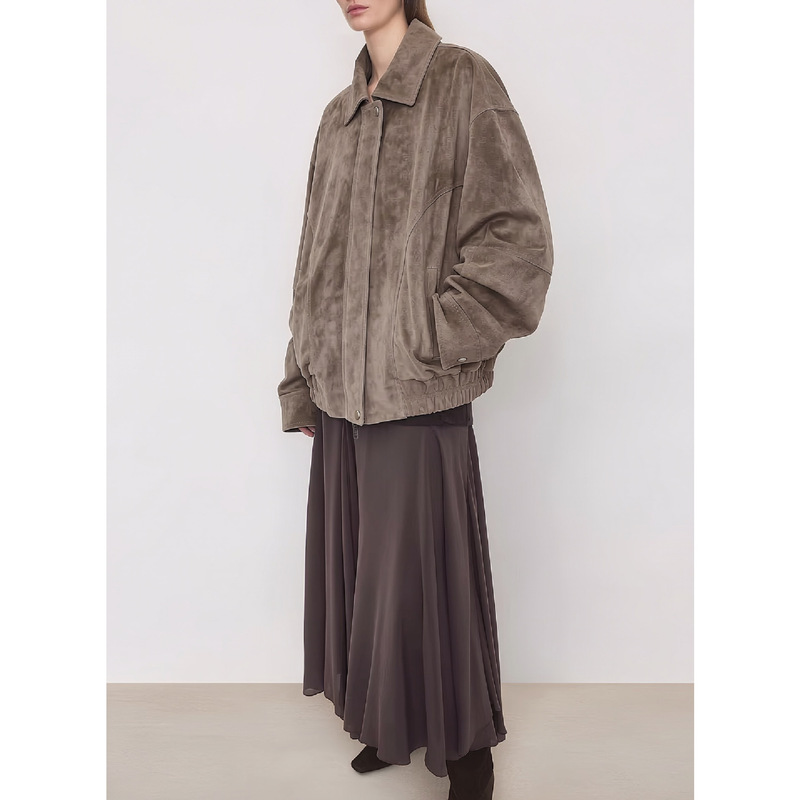 Phoebe Clothing Factory |   Jennie Harrington Jacket Suede Leather Women's Coat Old Money Retro Minimalist