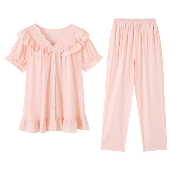 2025 New Summer Pajamas Women's Modal Short-sleeved Trousers Summer Princess Style Cardigan Loose Home Clothes suit