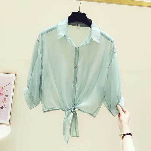 Outerwear strap dress cover blouse thin summer chiffon top women's top sun protection coat matching skirt