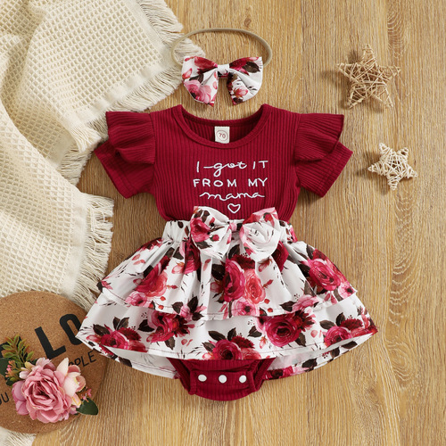 Baoxin Amazon's new summer baby and children's clothing with letter embroidery printing two-color jumpsuit
