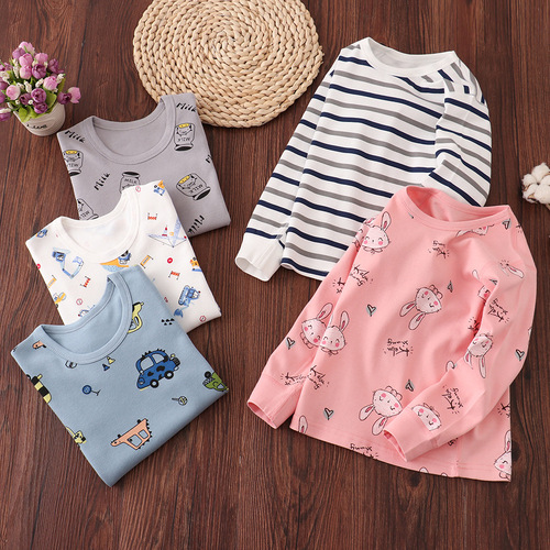 Combing-free children's warm underwear, baby pure cotton close-fitting autumn clothes for boys and girls, single clothing, pure cotton sleepwear